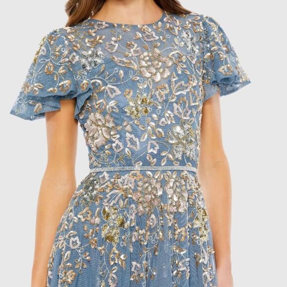 Mac Duggal 5717 Womens Blue Embellished Butterfly Sleeve High Neck Gown - Picture 3 of 14